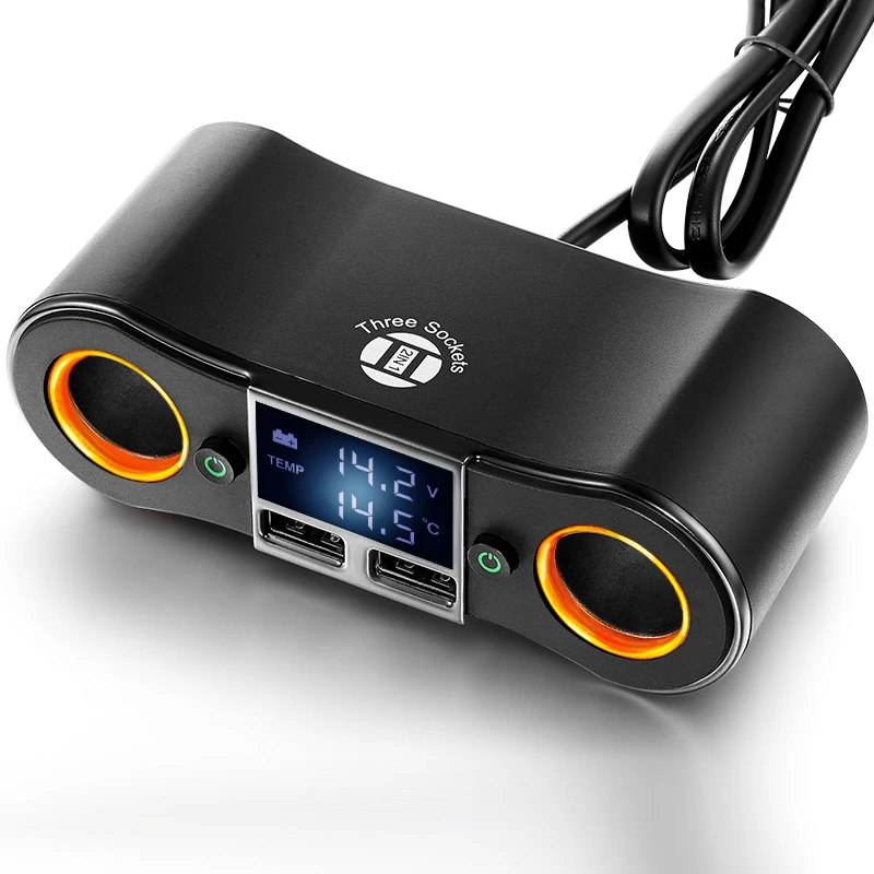 Автомобильное зарядное устройство с двумя usb портами 5 В/3 1 А 2 порта ЖК дисплей 12 24