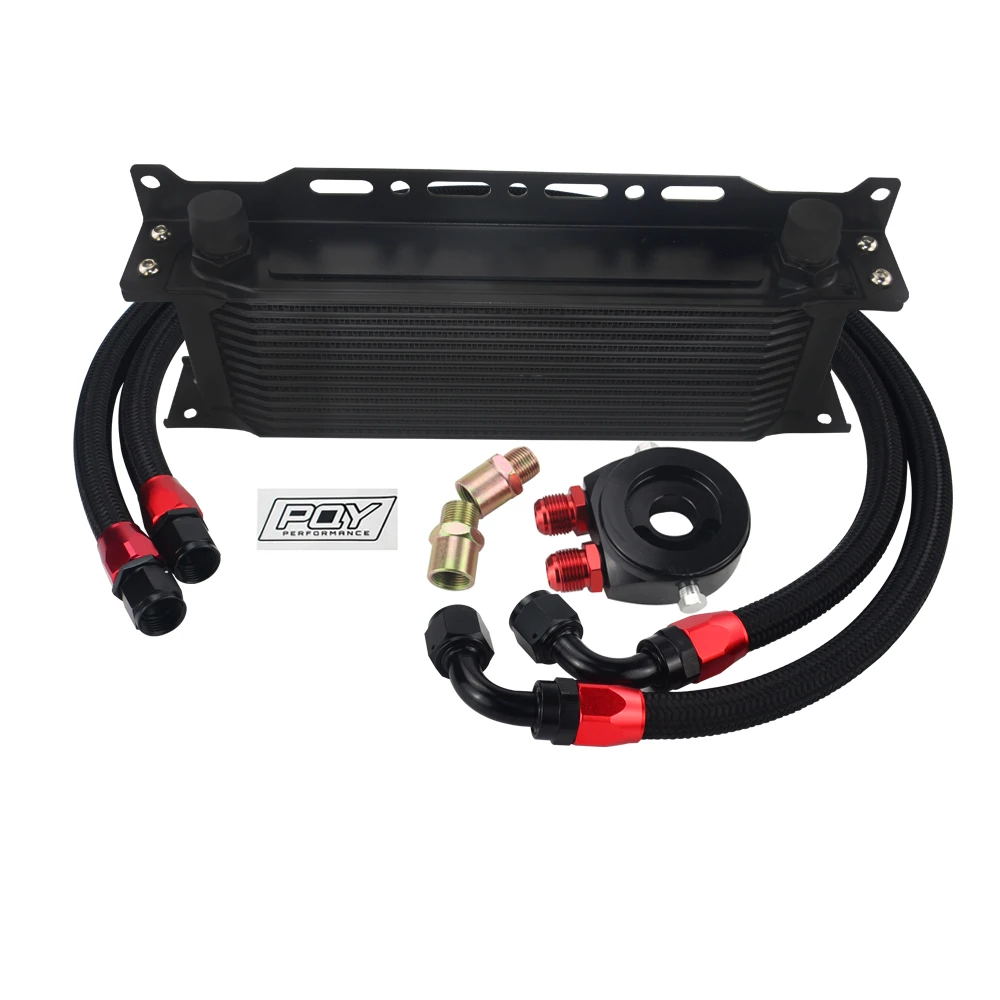 BLACK 6721BK OCB01BK Универсальный 13 рядов масляный радиатор+ Масляный фильтр Сэндвич адаптер+ нейлон нержавеющая сталь плетеный AN10 шланг+ Масляный радиатор монтажный кронштейн - Цвет: BLACK 6721BK OCB01BK