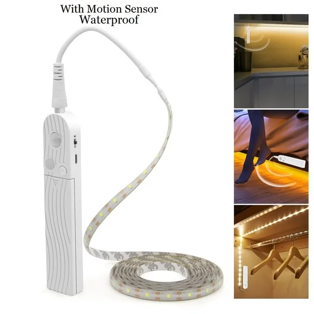 Motion Sensor Светодиодный светильник для шкафа с датчиком движения 1 м 2 м 3 м под кровать, для лестницы, для гардероба, водонепроницаемая, 5 В, USB, светодиодная лента для шкафа, для кухни, ночная лампа - Цвет: Motion Sensor