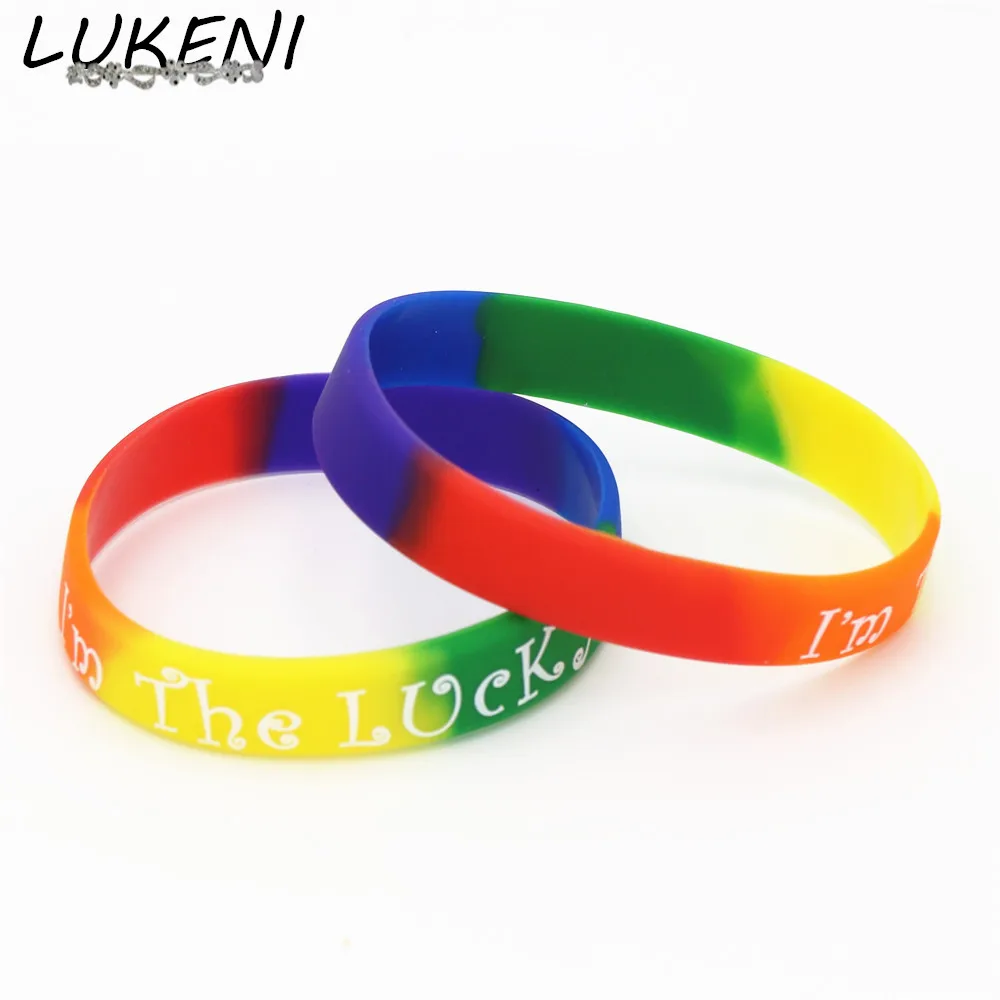 

LUKENI 1PC Fashion I'm the lucky bracelet Rainbow Color Silicone Wristband Sports Bracelets&Bangles Fashion Jewelry Gifts SH171