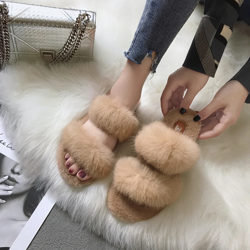 LazySeal Women's Rabbit Fur Slippers - Real Hair Furry Indoor Fluffy Plush Slides House Shoes image 5