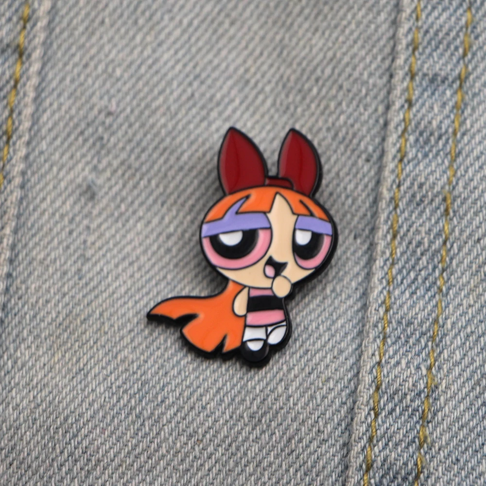 P2449 Dongmanli мультфильм милый Powerpuff девушки металлические эмалевые, на воротник булавка нагрудные значки ювелирные изделия брошь дети подарки аксессуары