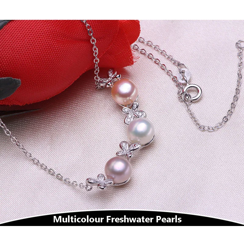Женская цепочка из серебра 925 пробы с пресноводным жемчугом 8 9 мм|pearl freshwater