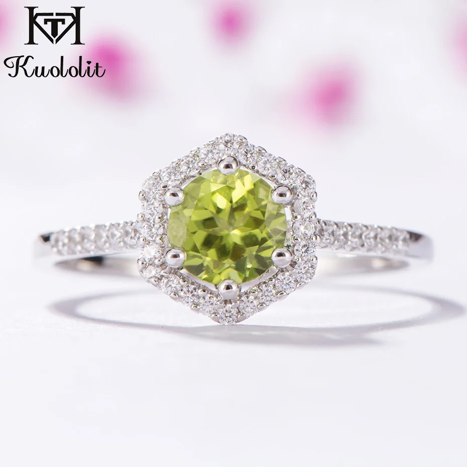 Natural Peridot Kuolit, натуральный Перидот, кольца с драгоценными камнями для женщин, 925 пробы, серебряное кольцо с круглой огранкой, кольцо на свадьбу, обручение, подарок, хорошее ювелирное изделие - Цвет камня: Natural Peridot