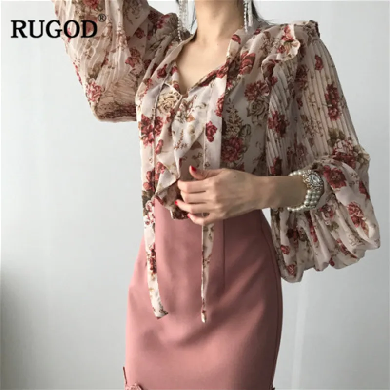 RUGOD женская обувь на каждый день с цветочным принтом Блузки бантом узел