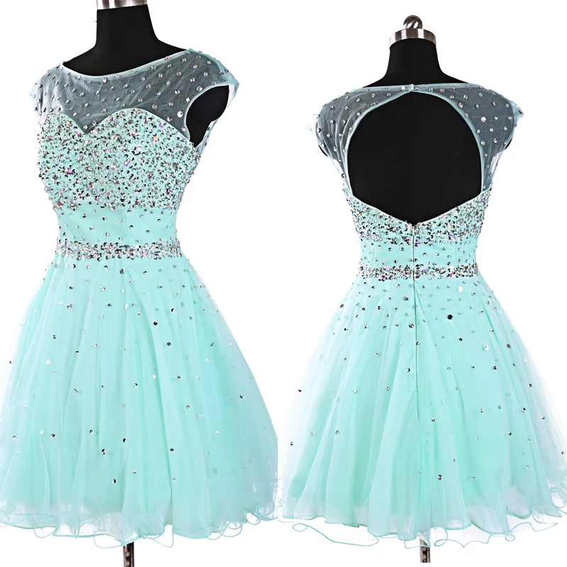 

Modest Affordable mint A-line mini tulle Prom Dress,Beautiful mini sweet cocktail party dress homecoming dresses beads sequins