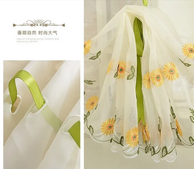 1 шт. вышитая ромашка рустикальная занавеска из органзы готовая кухонная