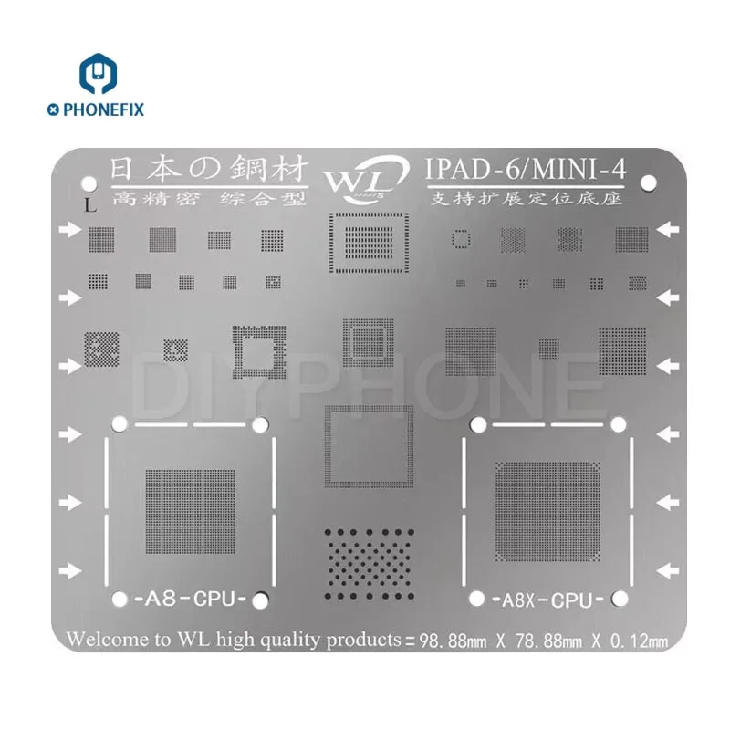 WL многоцелевой Японский стальной трафарет BGA Шаблоны для IPad 2 3 4 5 6 Air 1 Mini Pro ремонт