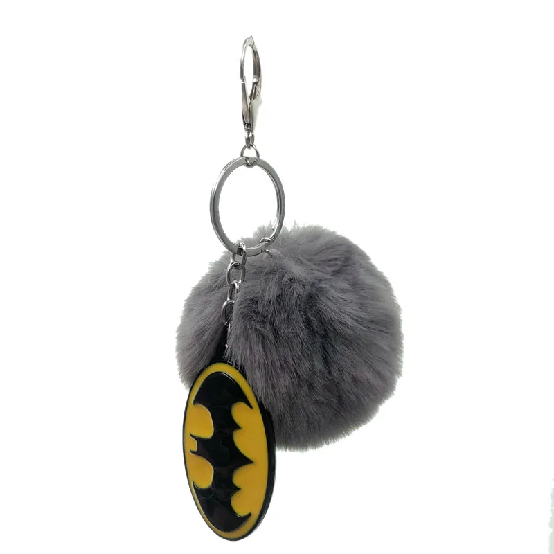 Fashion Batman Keychain Pompom Avengers Key Chains Jewelry Fur Ball Chain Fluffy Pom Keyring For Women Car Bag Ring | Украшения и