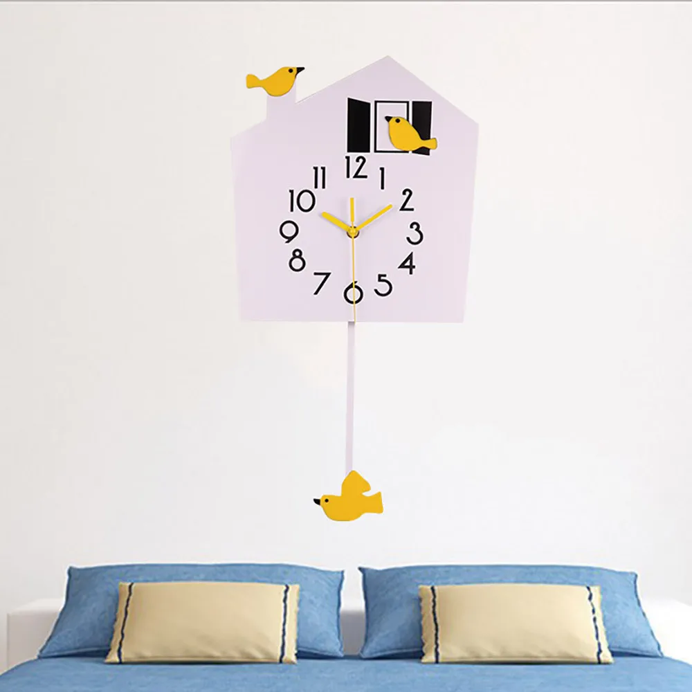 Настенные часы акриловые креативные милые настенные с птицей качели домашний
