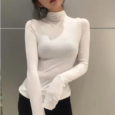 Высококачественная однотонная облегающая футболка с воротником стойкой и