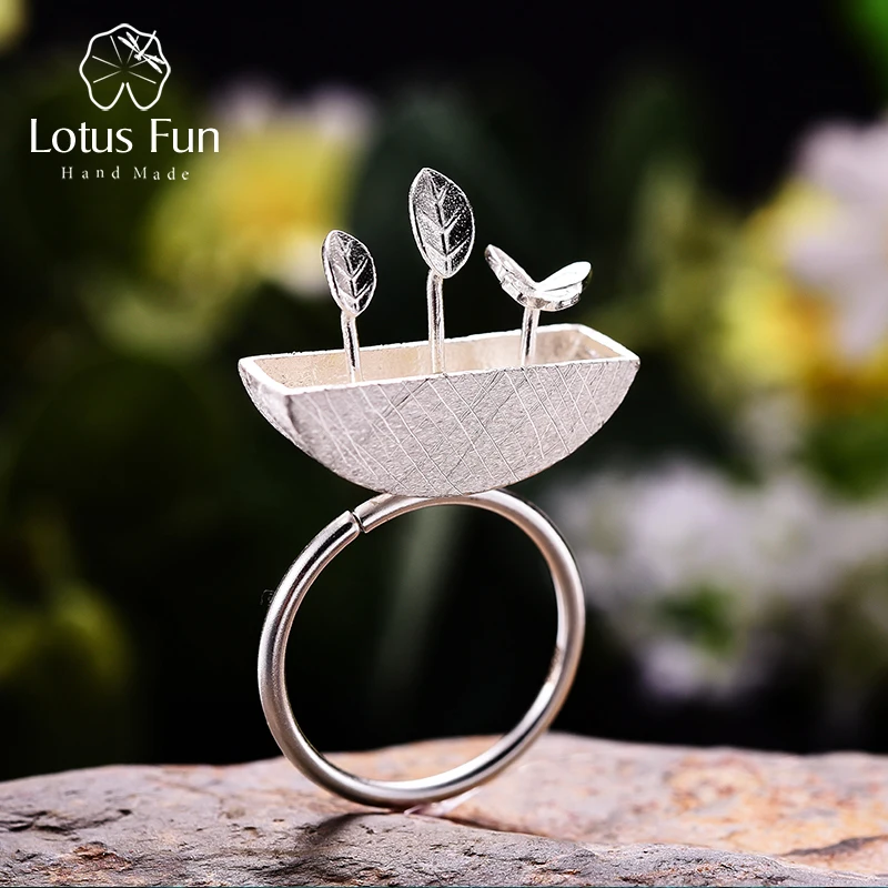 Lotus весело Настоящее стерлингового серебра 925 природных творческий ручной