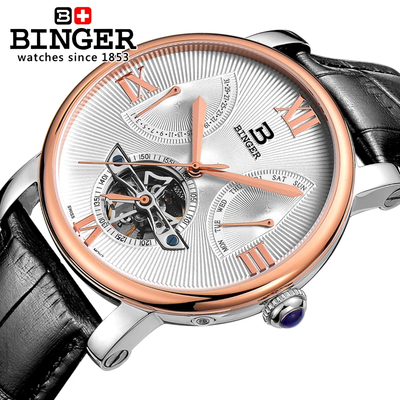 Швейцарские мужские часы Tourbillion автоматические механические бингера люксовый