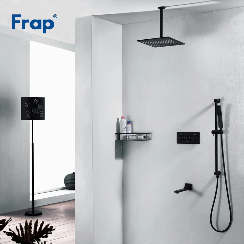 Роскошный квадратный латунный черный смеситель для душа Frap дождевая насадка