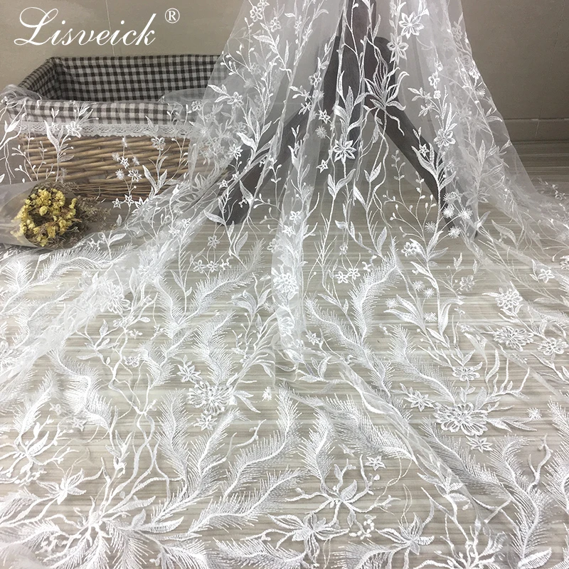 

New white exquiste floral mesh bride wedding dress embroidery french lace DIY home decoration garment lace