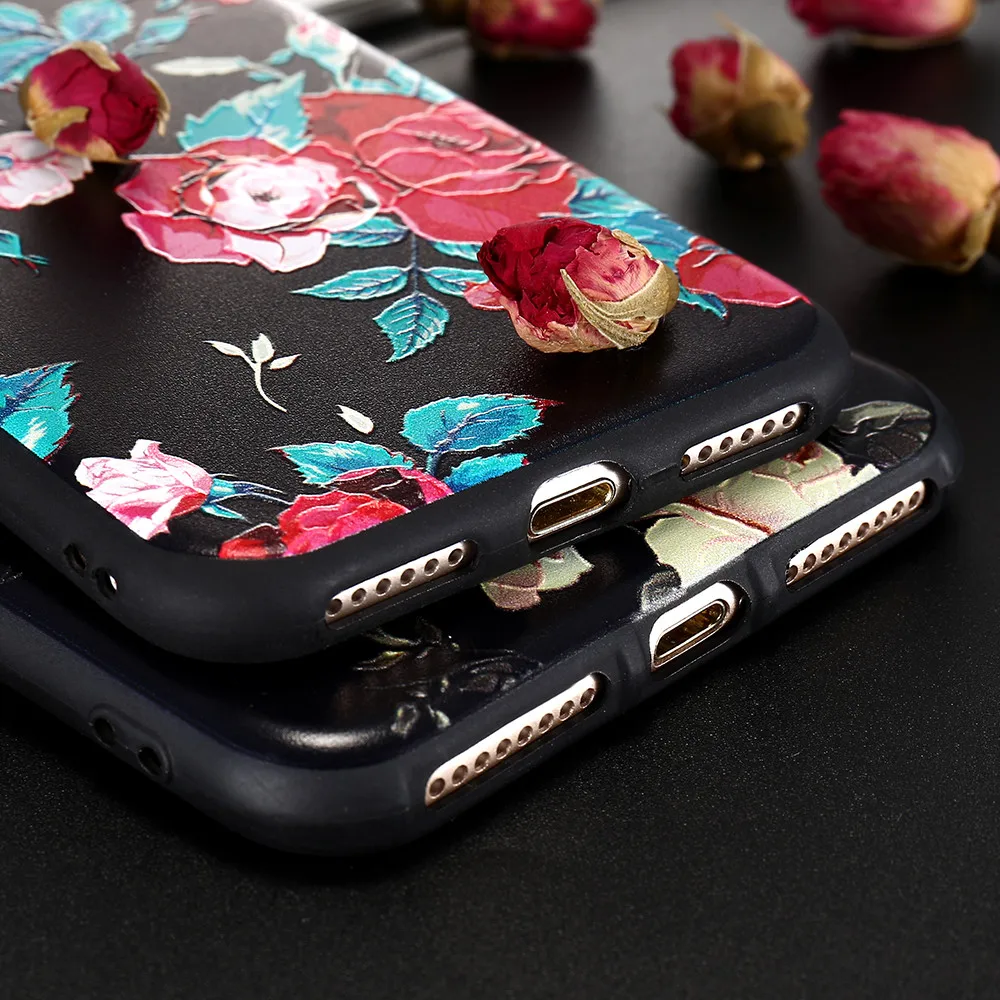 FLOVEME для iPhone 6 6s 7 8 plus Мягкий силиконовый чехол X XS MAX XR 3D Рельефный цветочный 5S SE