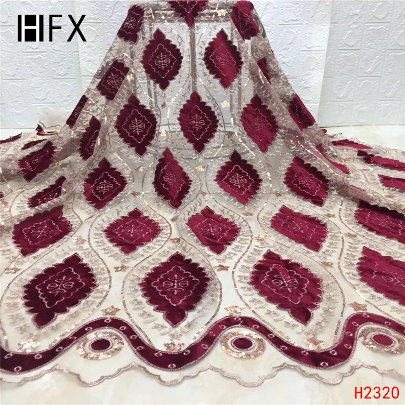 HFX Новое поступление блестки кружева ткани Африканский нигерийский Тюль бархатная ткань для свадебного платья с блестками H2320