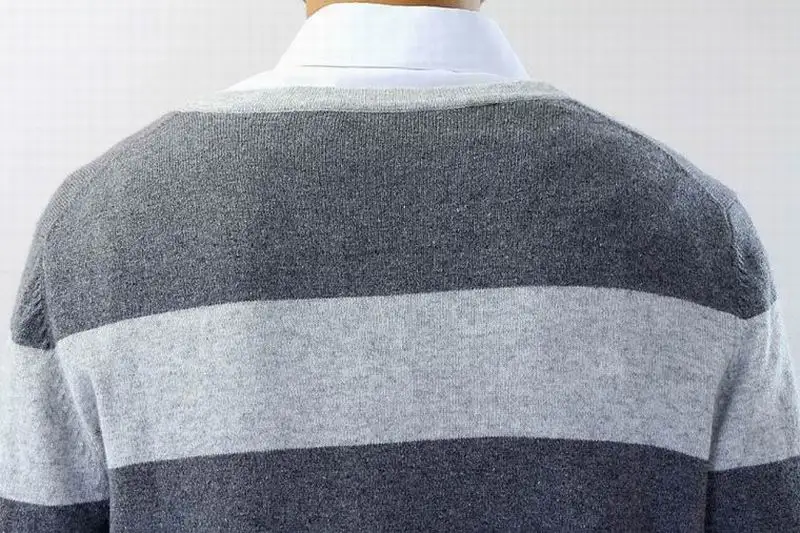 100% кашемировый свитер мужской кардиган с v-образным вырезом Серый полосатый