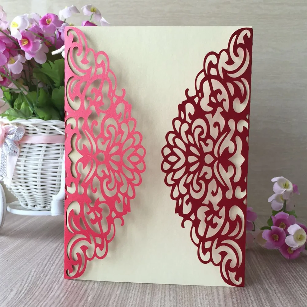 

50pcs Laser Cut Pearl Paper Two Folded Christening & Baptism Greeting Blessing card Party Birthday wedding Invitation Card