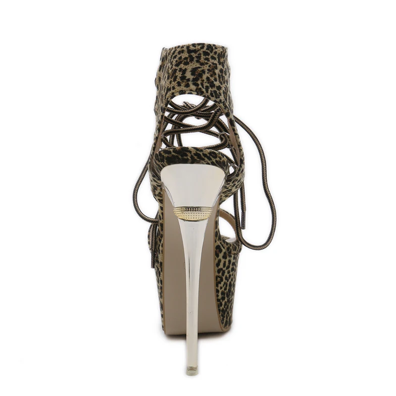 Women's sandals sexy stiletto ankle strap heels gladiator women Leopard platform summer lace up | Обувь