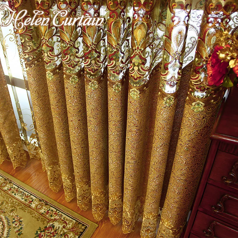 Хелен занавески роскошные золотые полые вышитые Европейский стиль для гостиной