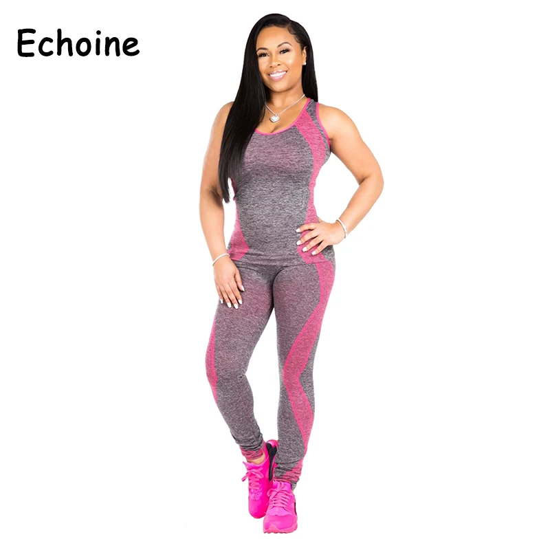 Женский спортивный костюм Echoine 2 предмета Цветные Лоскутные Топы + длинные штаны