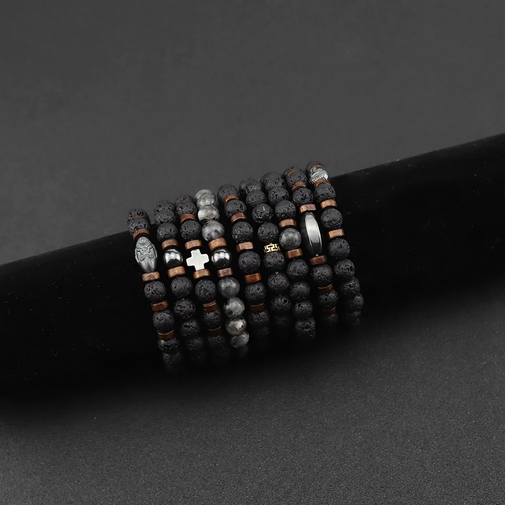 Браслет из натурального камня и бусин аксессуары черного мужские браслеты для