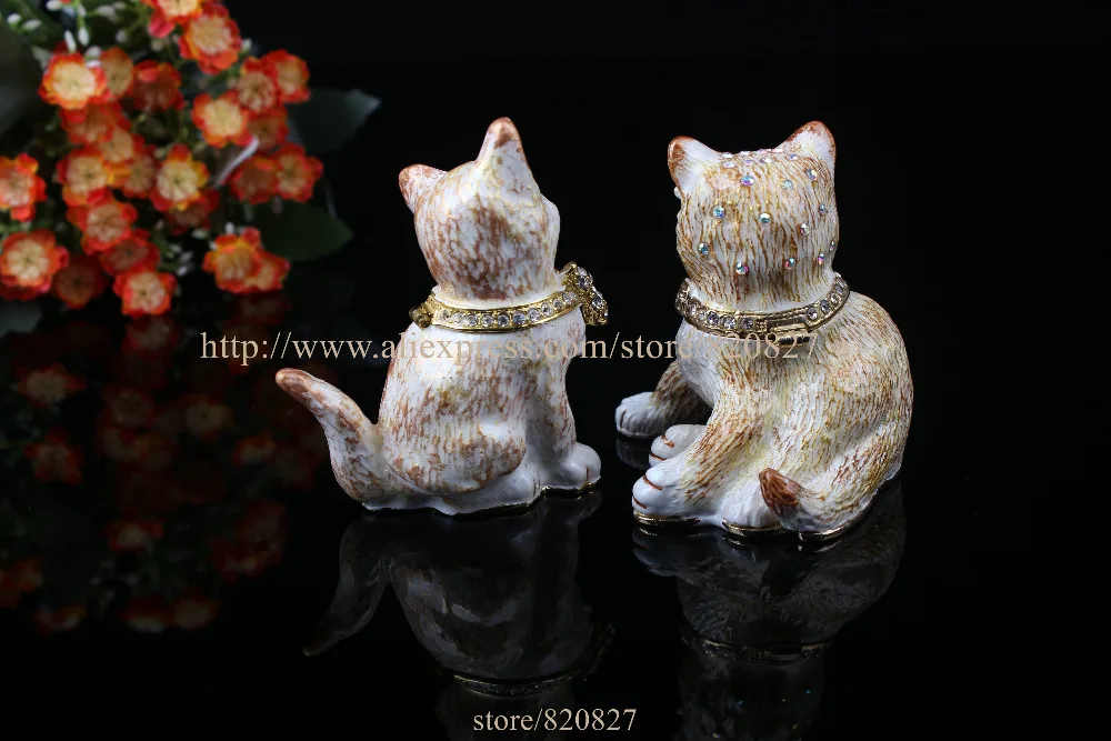 New Couple Design Cat  Jewelry Box Female and Male Cats Trinket Gift Box Set of 2 Cat Lovers Trinket Gift Box