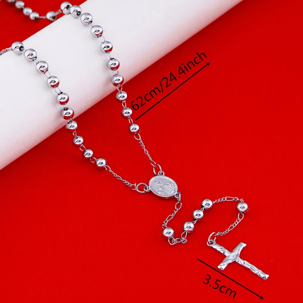 Цепочка с золотой бусиной Иисус Христос Крест Кулон Четки Ожерелье Мужские