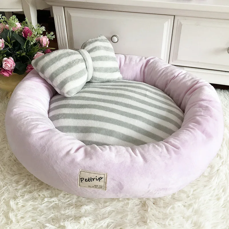 

Pet Dog Bed Mats Round Puppy Pads Winter Warm Velvet Soft Lounger Sofa for Kitten Puppy Cat Litter Nest Kennel With Pillow