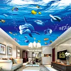 Подводный мир синий Глубокий Океан мультфильм Акула Фото Фреска гостиная спальня потолок Настенный декор Нетканые пользовательские 3D обои