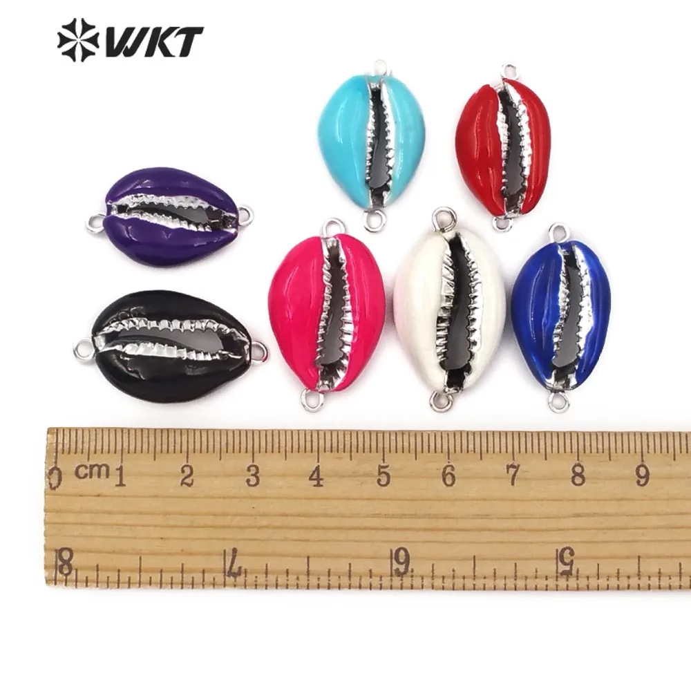 WT-JP128 по оптовой цене двойные обручи Cowrie коннектор Посеребренная Смола масло