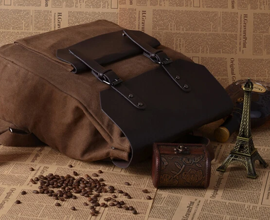 Leather + the new 2015 men canvas backpack bag leisure travel institute wind bags of high quality students school | Багаж и сумки