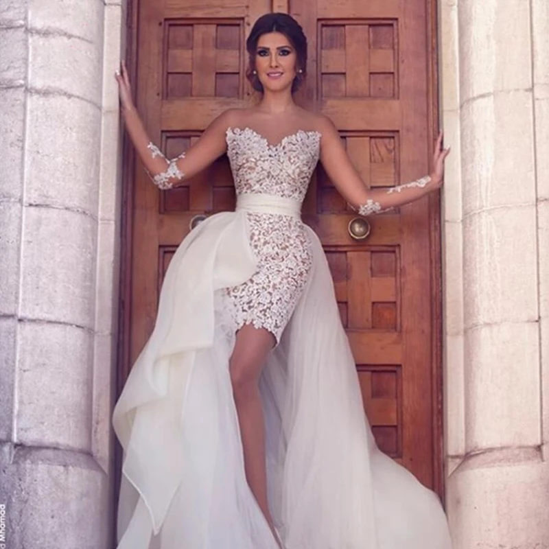 2020 Элегантные Свадебные платья Vestido de Noiva иллюзия длинные рукава кружевные