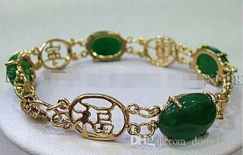 

Beautiful!Natural Green Jadeite Inlay Link Jewelry Bracelet 7.5" AAA Grade>>> women jewerly Free shipping