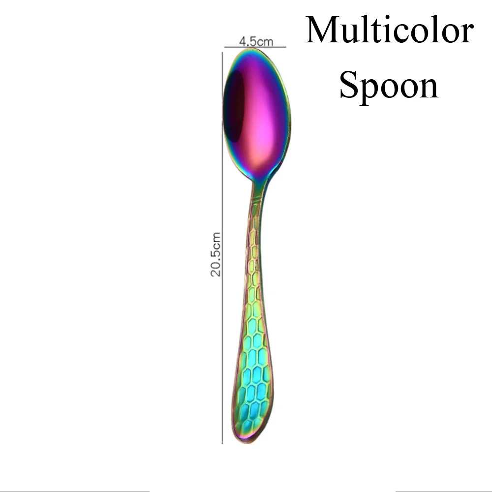 Spoon multicolor 1 шт. многоцветная высококлассная столовая посуда из нержавеющей стали столовые приборы вилка для стейка чайная ложка принадлежности для приготовления обеда инструменты для дома и кухни - Цвет: Spoon multicolor