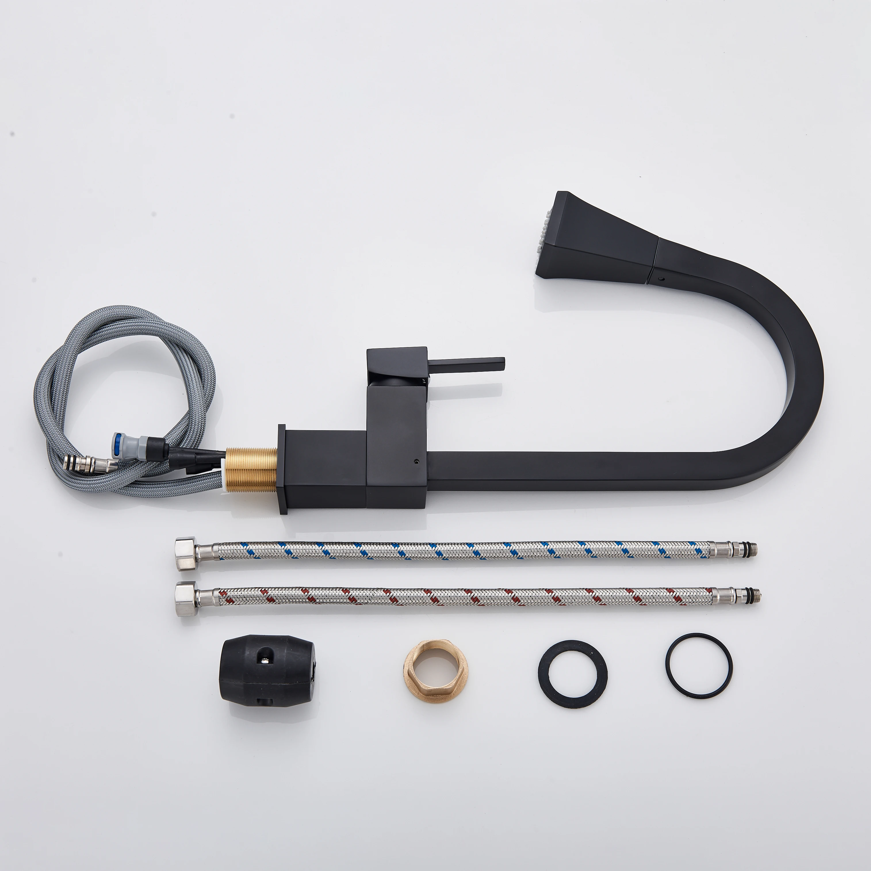 

Square Shape Kitchen Faucet Pull Out Black Kitchen Mixers Spray Stream Kitchen Head Single Handle Cold Hot Mixer Faucet