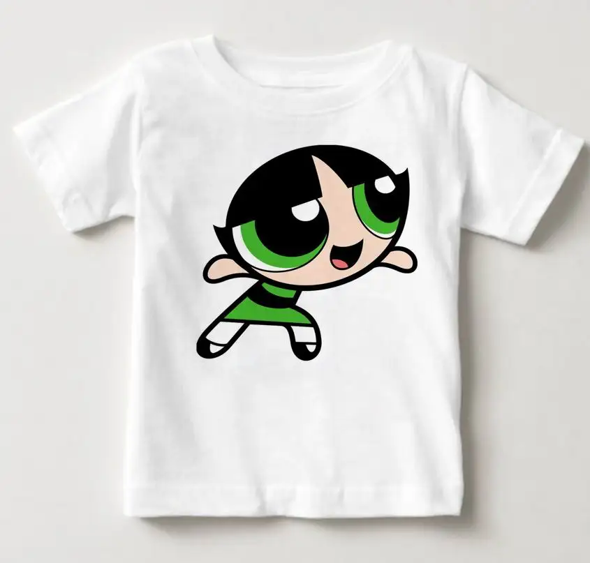 White 1 Powerpuff/футболка для девочек детская футболка из чистого хлопка с короткими рукавами и круглым вырезом Детская рубашка Милая футболка одежда для маленьких девочек, MJ - Цвет: White 1