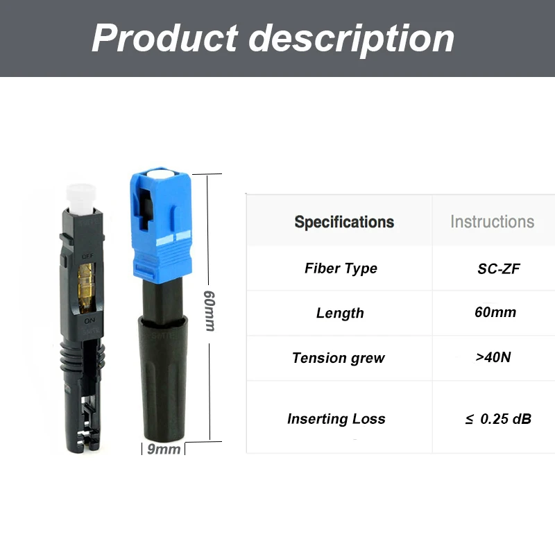 100 шт./партия SC UPC SM NPFG 8802-TLC/3 XF-5000-0322-3 60 мм 55 мм Быстрый разъем SC/UPC FTTH волоконно-оптический - Цвет: SC ZF  60mm