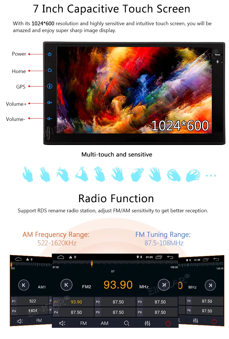 Сенсорный экран Встроенный WiFi Bluetooth AM/FM/RDS поддержка 3g/4G DVR dab Eincar Авто Android 8 1 2 Гб ram +