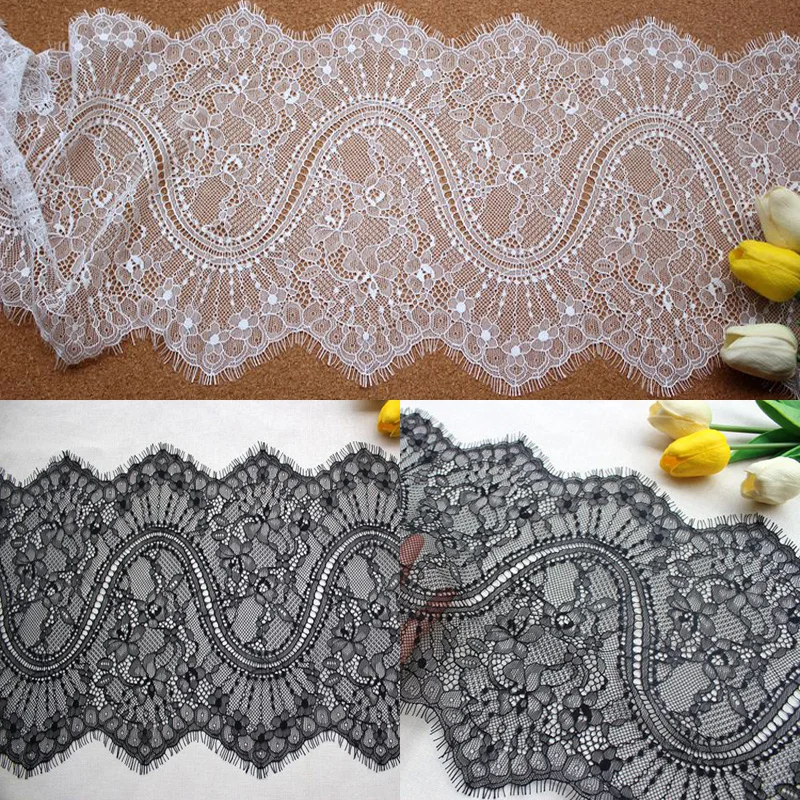 

6M/Lot Eyelash Lace Fabric 27cm width DIY Decorative High Quality Soft Off White Nylon Eyelash Lace Trim Wedding Dress Fabric