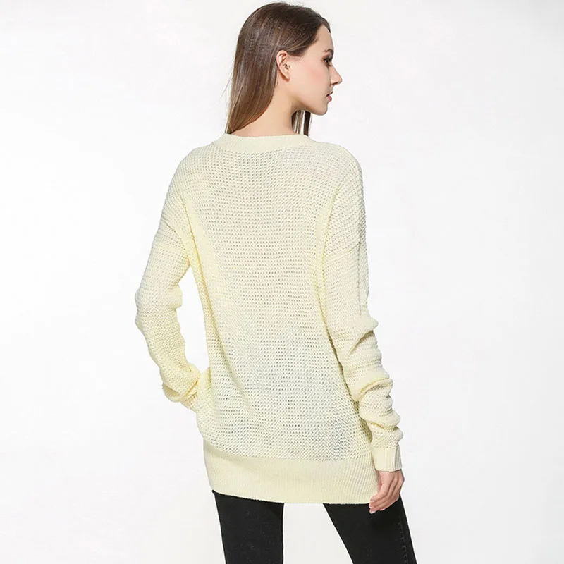 Women Autumn Knitwear Sweater O-Neck Long Sleeve Shirt Solid Casual Knit Pullovers Side Slits Large Size Sweaters | Женская одежда