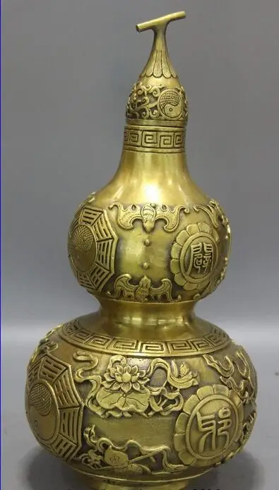 Китайская латунная медная богатство Feng Shui восемь сокровища фу Лаки Бутылка Тыква