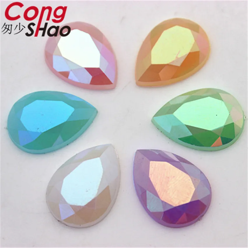 

Cong Shao 50pcs 13*18mm AB Jelly Colorful Acrylic Drop Rhinestone Trim Flatback Stones And Crystal DIY Wedding Dress Button WC2