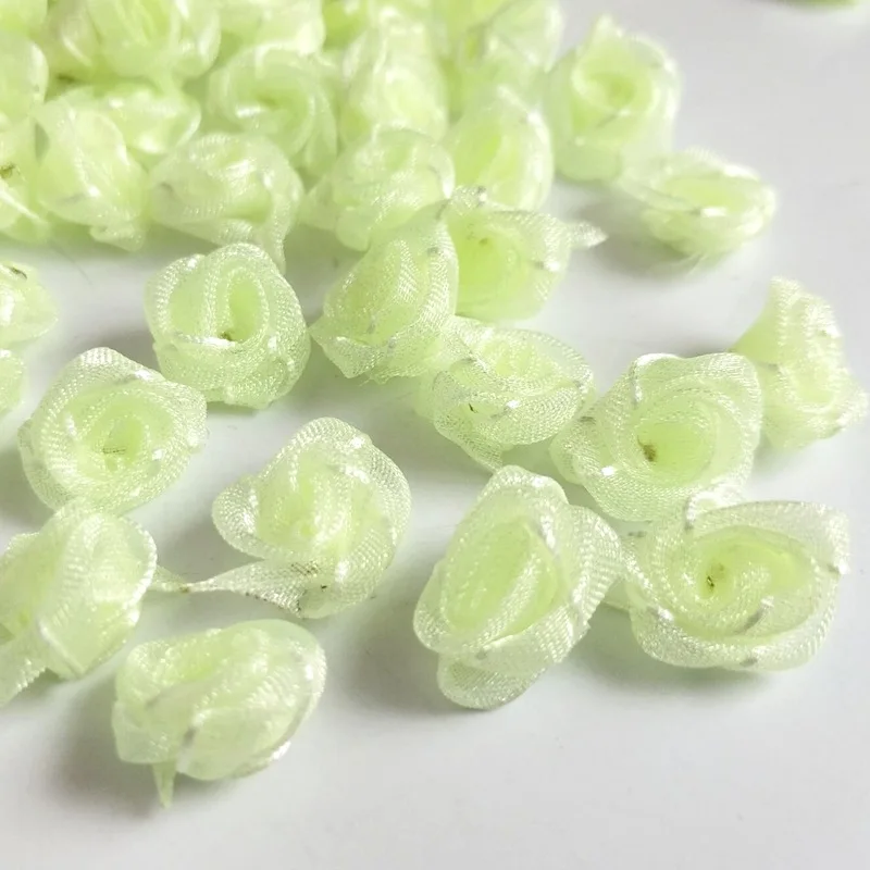 green HL 50/200/400pcs 15 мм органза лента розовыми цветами для свадебных украшений украшения DIY аппликации; Прошитые вручную - Цвет: green