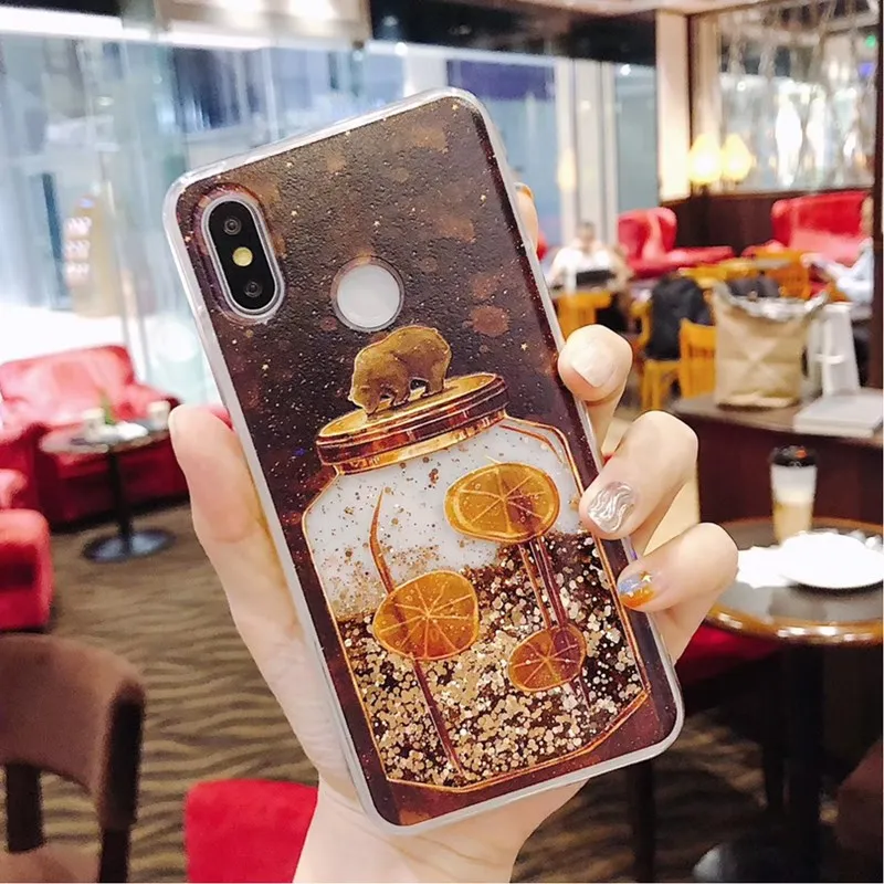 For iphone 8 Case Wishing Bottle Bear Silicone Quicksand Liquid Glitter TPU Soft iPhone XS X 6 6s 7 Plus Cover Coque |