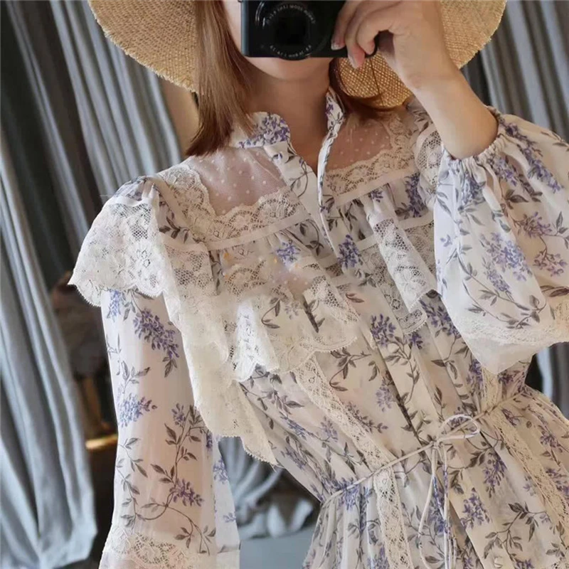 2019 зим дизайнер сезон: весна лето платье для женщин цветочный принт кружево