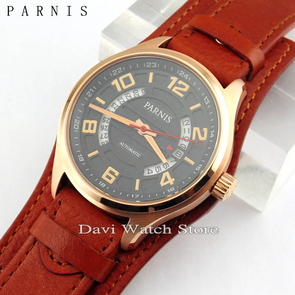 Часы с черным циферблатом Parnis Мужские автоматические часы miyota сапфировым