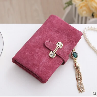 rose red Женские кошельки, короткий дизайн,, нубук, кожа, бриллиант, модный винтажный Кошелек для монет, кошелек, сумка, два сложения, многофункциональный клатч - Цвет: rose red