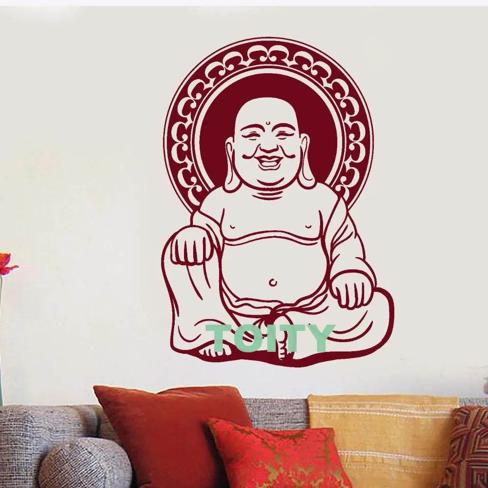 

Виниловая настенная наклейка с улыбающимся буддой, планшетом для йоги, медитации, фотообои с дизайном комнаты, длина см x ширина см